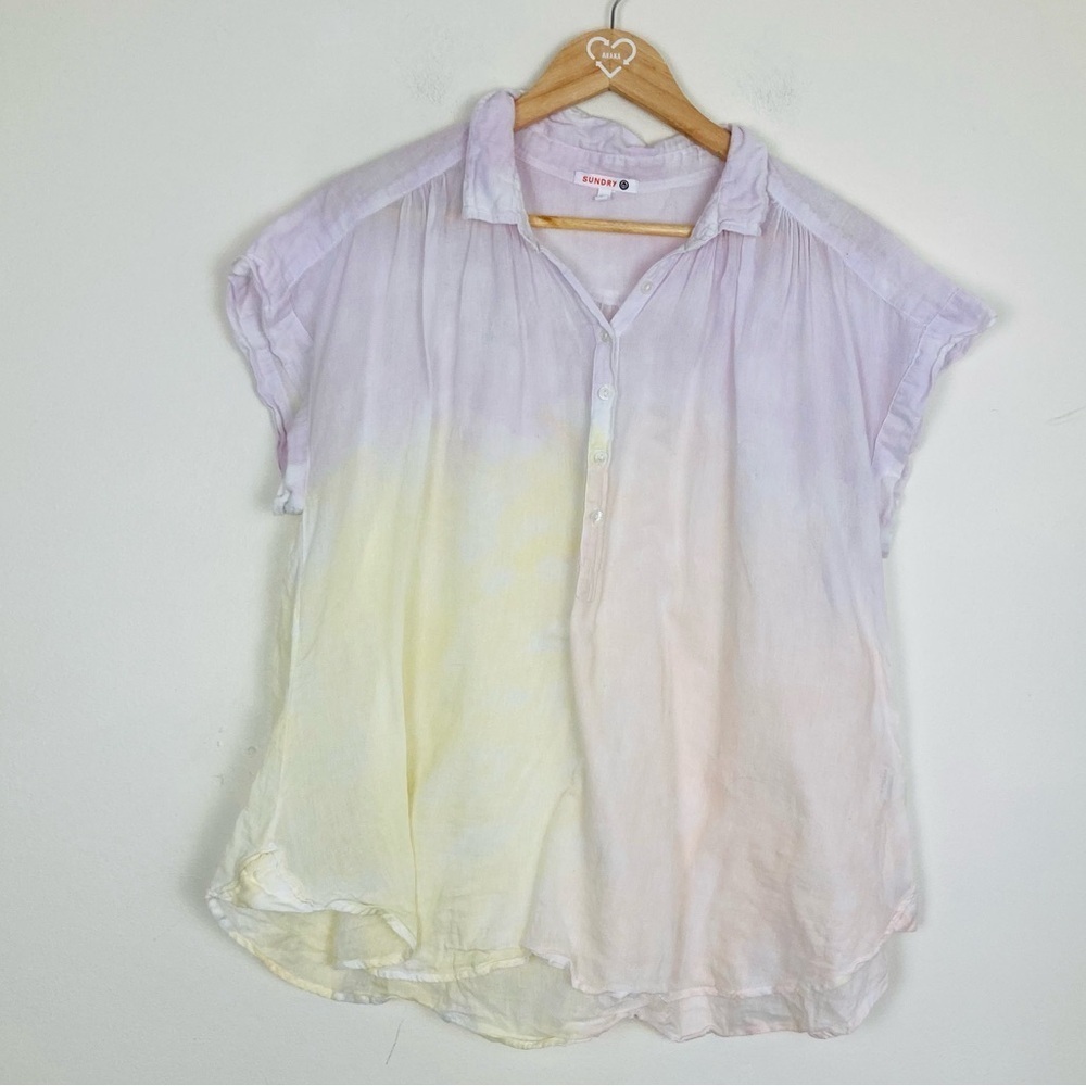 Sundry pastel pink, purple and yellow ombré popover semi sheer cotton top.Size 2